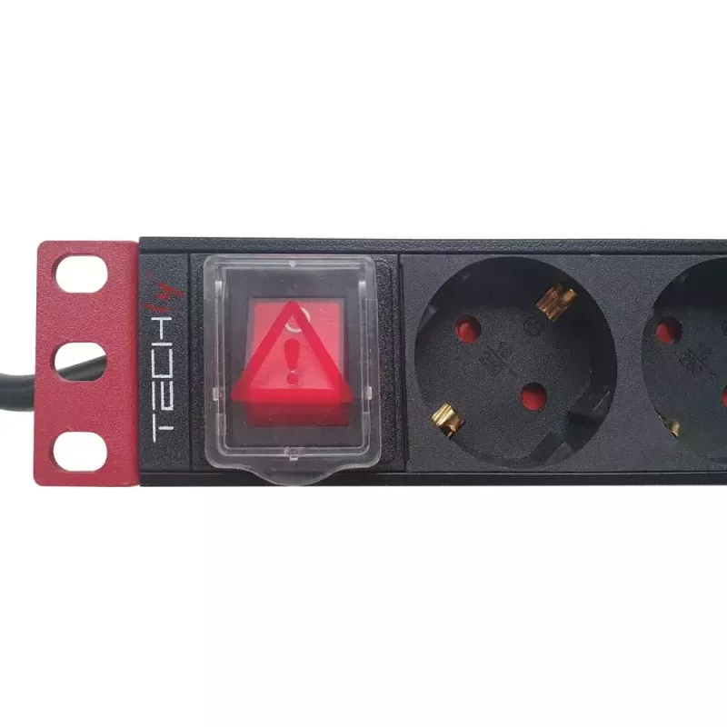 Power Strip Techly 9 vietų 19 colių stovo Schuko kištukas jungiklis 1U juoda raudona