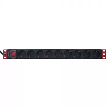 Power Strip Techly 9 vietų 19 colių stovo Schuko kištukas jungiklis 1U juoda raudona
