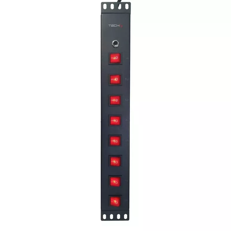 Techly 8 lizdų 19 colių stovo maitinimo juosta su 8 ON/OFF jungikliais 1,5U