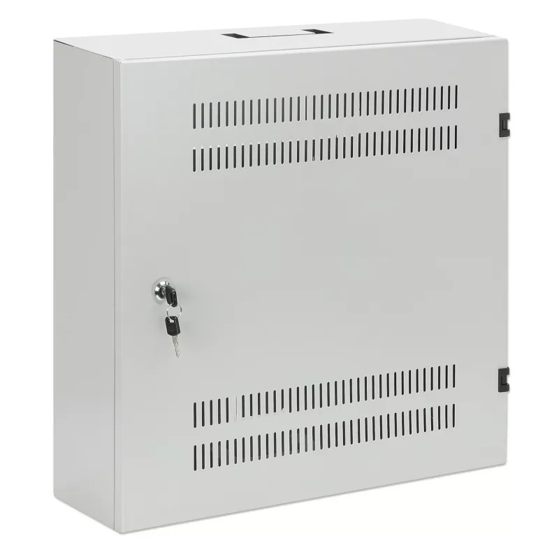 Intellinet Low-Profile 19 colių sieninis spintos stovas su 4U horizontaliomis ir 2U vertikaliomis bėgiais, kompaktiškas 170 mm gylio korpusas, idealus AV, multimedijos ir vaizdo stebėjimo programoms, surinktas, pilka RAL 7035