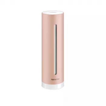 Patalpų oro kokybės monitorius Netatmo Smart Indoor Air Quality Monitor — CO2 0–5000 ppm, temperatūra 0–50°C, triukšmas, Wi‑Fi/Bluetooth, maitinimas iš tinklo, aliuminis, rožinis auksas