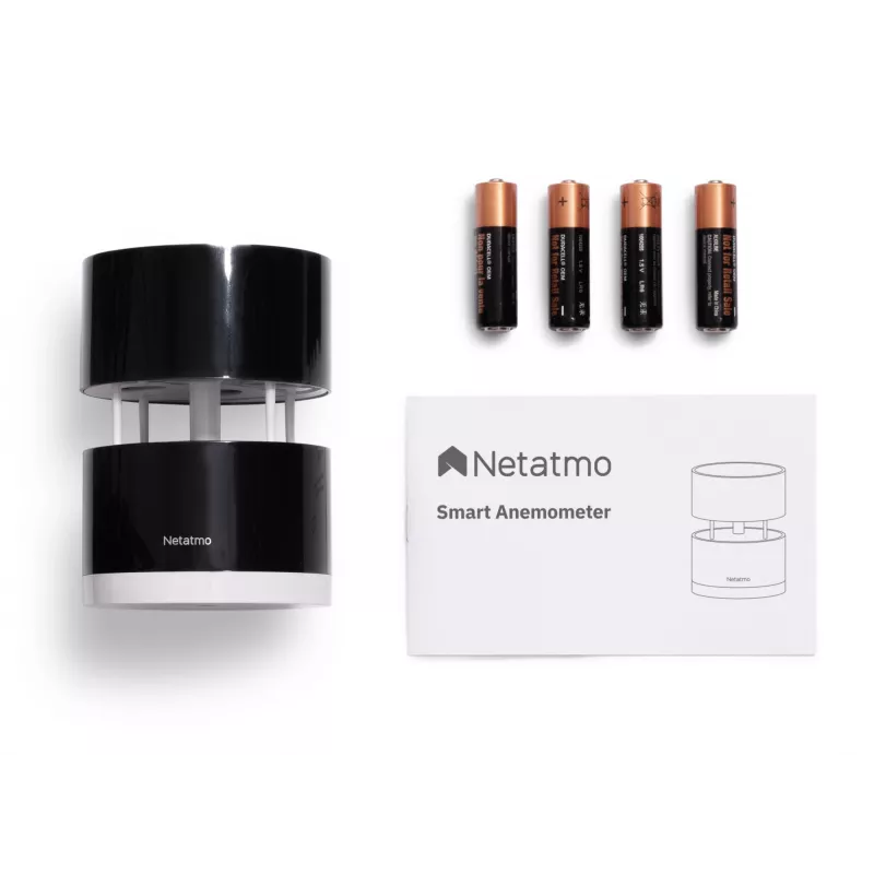 Netatmo Smart Anemometras, vėjo greitis, belaidis, Wi-Fi, 0–45 m/s, 100 m, juoda, permatomas
