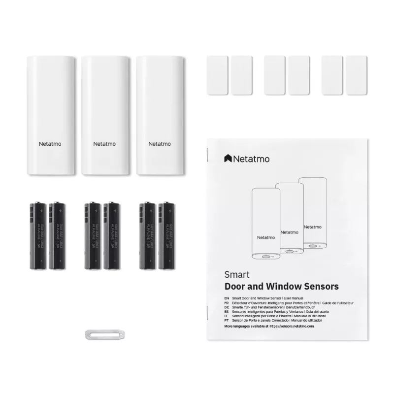 Durų / langų jutiklis Netatmo DTG-EC belaidis atsparus orams 3 V (2×AAA), diapazonas 80 m, baltas, 3 vnt. rinkinys