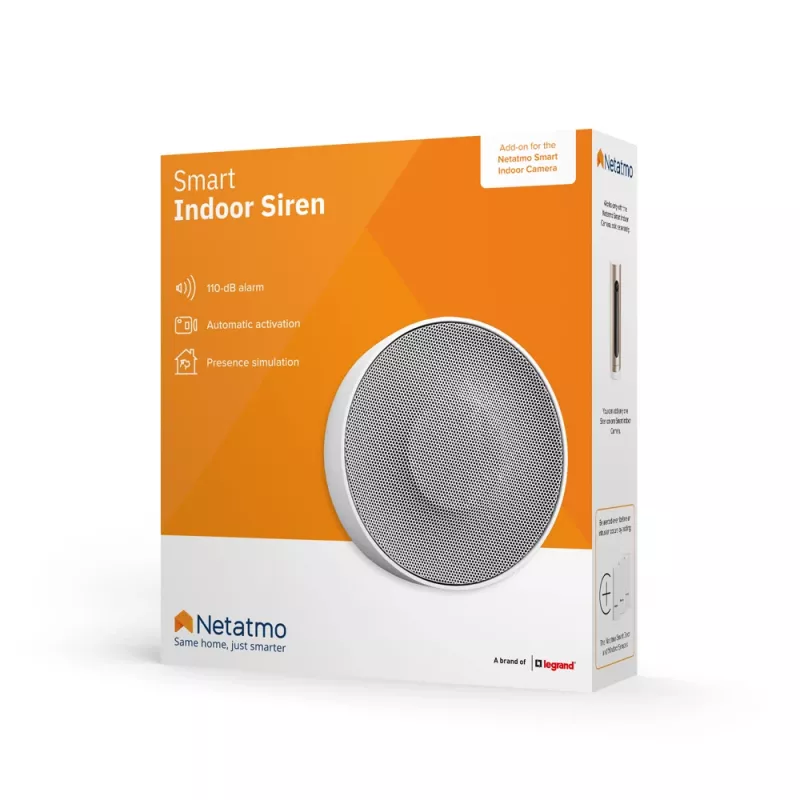 Belaidė sirena Netatmo NA-NIS01 Indoor White, 110 dB, USB prievadas, AA x4, 130×35×130 mm