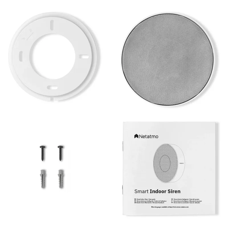 Belaidė sirena Netatmo NA-NIS01 Indoor White, 110 dB, USB prievadas, AA x4, 130×35×130 mm