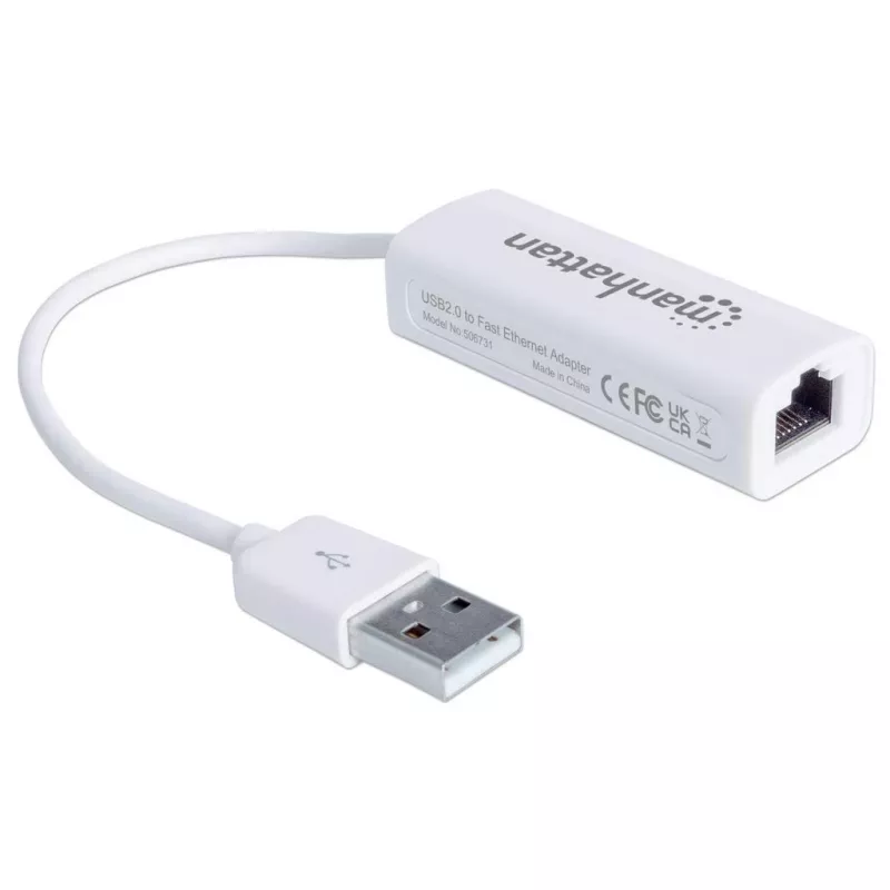 Manhattan USB-A Fast Ethernet Adapter 10/100 Mbps, USB 2.0, RJ45, baltas