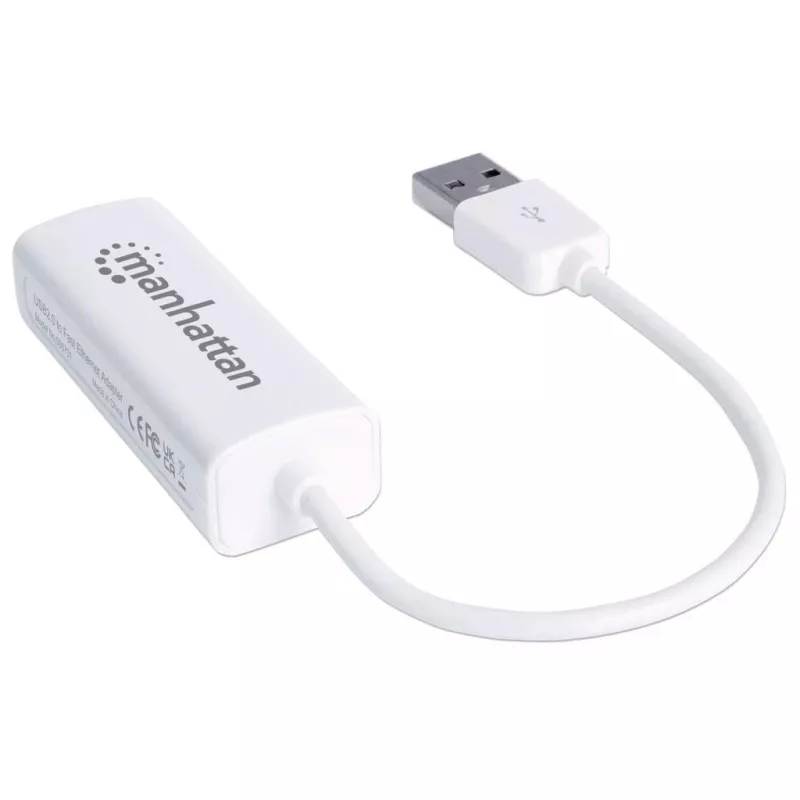 Manhattan USB-A Fast Ethernet Adapter 10/100 Mbps, USB 2.0, RJ45, baltas