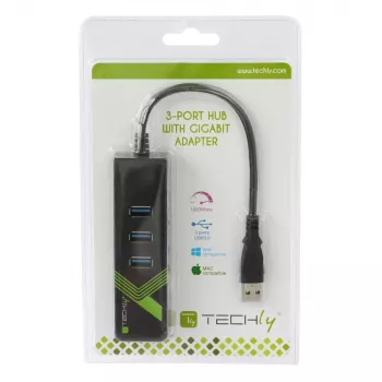 Techly IDATA USB-ETGIGA-3U2 nešiojamojo kompiuterio dokas / prievadų replikatorius USB 3.2 Gen 1 (3.1 Gen 1) Type-A juodas