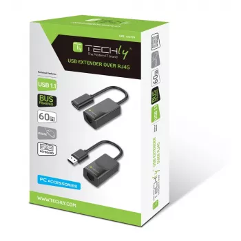 Techly IUSB-EXTENDTY2 lyties keitiklis RJ-45 į USB 2.0 Type-A, juodas