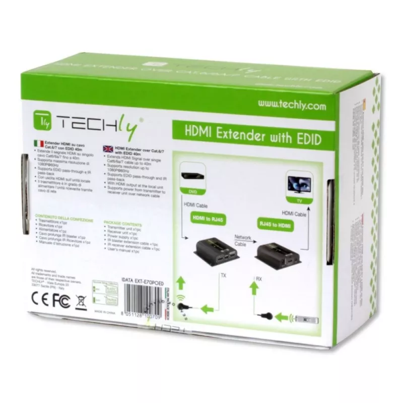 Techly IDATA EXT-E70POED HDMI ilgintuvas AV siųstuvas ir imtuvas juodas
