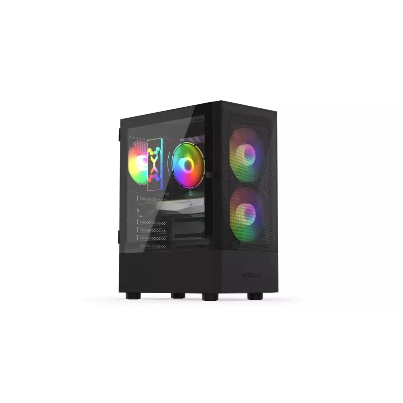 Kompiuterio korpusas KRUX VAKO KRX0132 ATX juodas — grūdintas stiklas, RGB, tinka Mini‑ATX, GPU iki 31 cm, CPU aušintuvas iki 15,9 cm