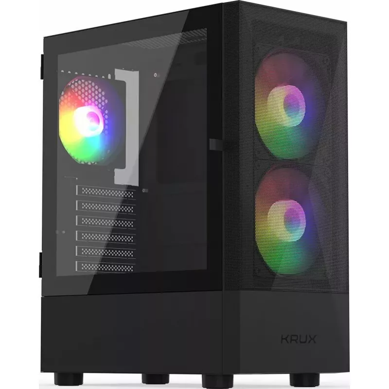 Kompiuterio korpusas KRUX VAKO KRX0132 ATX juodas — grūdintas stiklas, RGB, tinka Mini‑ATX, GPU iki 31 cm, CPU aušintuvas iki 15,9 cm