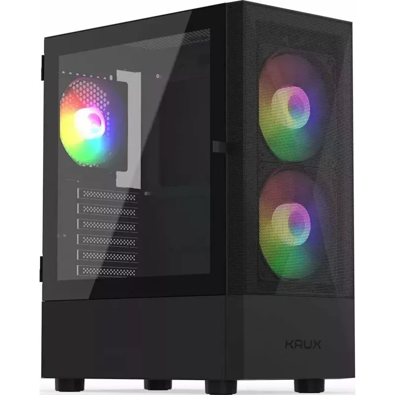 Kompiuterio korpusas KRUX VAKO KRX0132 ATX juodas — grūdintas stiklas, RGB, tinka Mini‑ATX, GPU iki 31 cm, CPU aušintuvas iki 15,9 cm