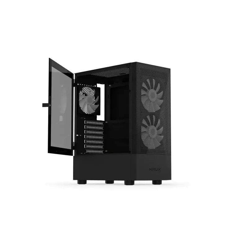 Kompiuterio korpusas KRUX VAKO KRX0132 ATX juodas — grūdintas stiklas, RGB, tinka Mini‑ATX, GPU iki 31 cm, CPU aušintuvas iki 15,9 cm