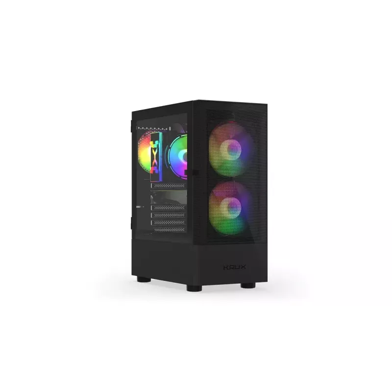 Kompiuterio korpusas KRUX VAKO KRX0132 ATX juodas — grūdintas stiklas, RGB, tinka Mini‑ATX, GPU iki 31 cm, CPU aušintuvas iki 15,9 cm
