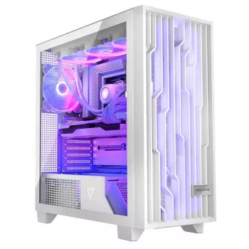 Korpusas MODECOM Volcano Perun Apex ARGB baltas Midi Tower, grūdintas stiklas, ARGB, USB-C, palaiko micro ATX, GPU iki 39 cm