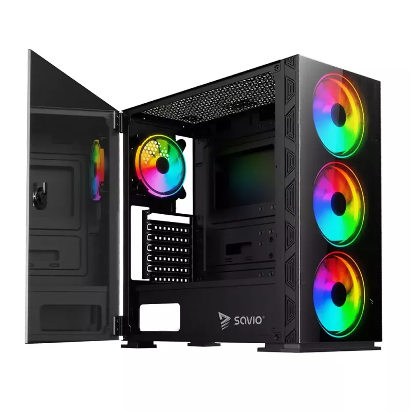 PC korpusas SAVIO Prime X1 ARGB Glass Midi Tower juodas