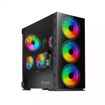PC korpusas SAVIO Prime X1 ARGB Glass Midi Tower juodas