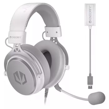 Belaidės ausinės ENDORFY VIRO Plus USB Onyx White – 53 mm garsiakalbiai, 20–20000 Hz, 98 dB, 32 Ω, nuimamas mikrofonas, 2,9 m laidas