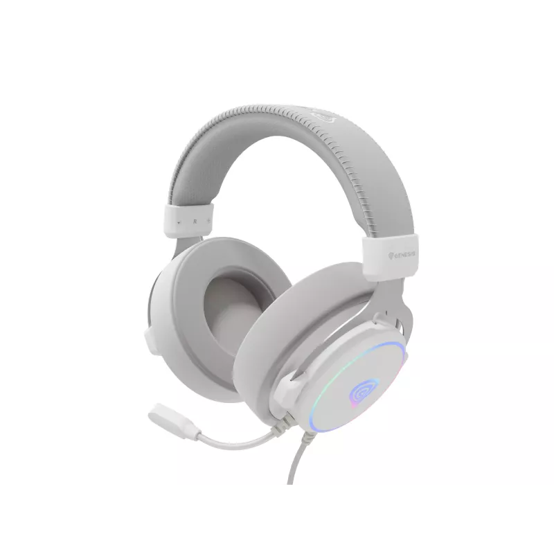 Ausinės GENESIS Neon 764 laidinės, antgalvinės, žaidimams, USB-A, baltos
