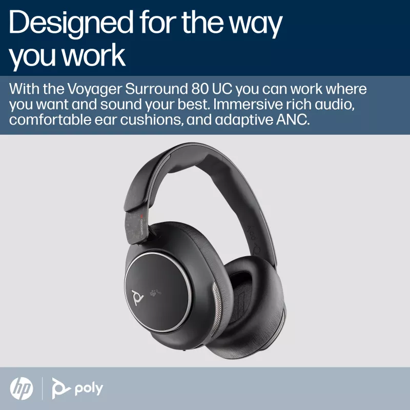 HP Poly Voyager Surround 80 UC belaidė ausinė su USB-C, Microsoft Teams sertifikuota, +USB-C/A adapteris