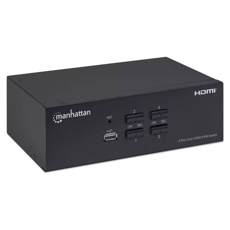 KVM jungiklis Manhattan 4 prievadų 4K@30Hz USB-A Audio Mic