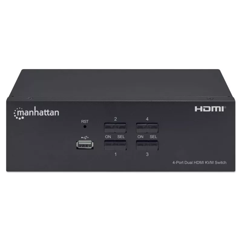 KVM jungiklis Manhattan 4 prievadų 4K@30Hz USB-A Audio Mic