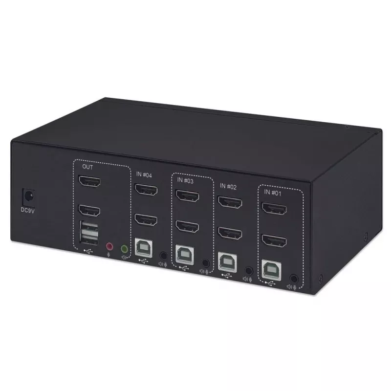 KVM jungiklis Manhattan 4 prievadų 4K@30Hz USB-A Audio Mic