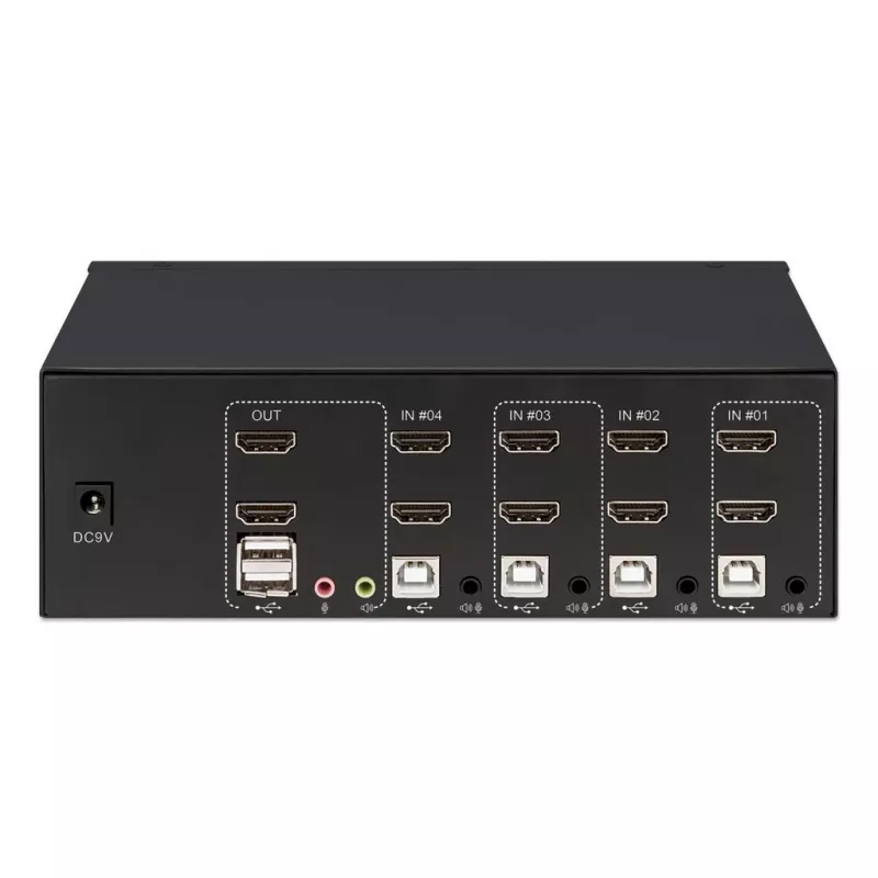 KVM jungiklis Manhattan 4 prievadų 4K@30Hz USB-A Audio Mic