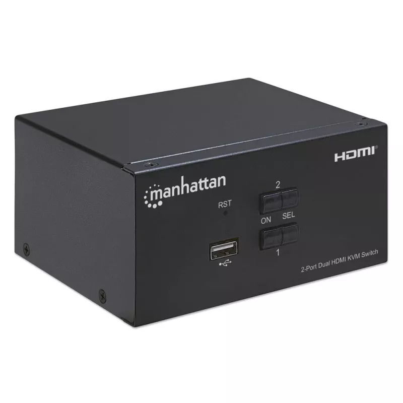 KVM jungiklis Manhattan 2 prievadų 4K HDMI USB garso valdymas 2 kompiuteriams