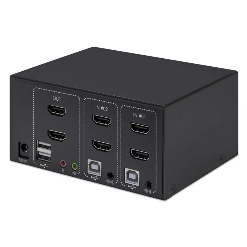 KVM jungiklis Manhattan 2 prievadų 4K HDMI USB garso valdymas 2 kompiuteriams