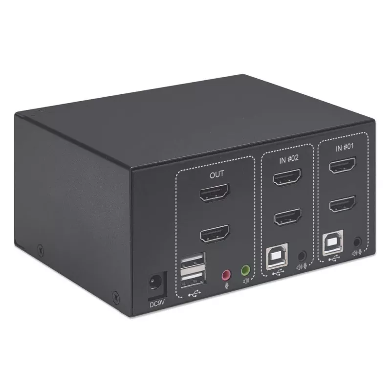 KVM jungiklis Manhattan 2 prievadų 4K HDMI USB garso valdymas 2 kompiuteriams