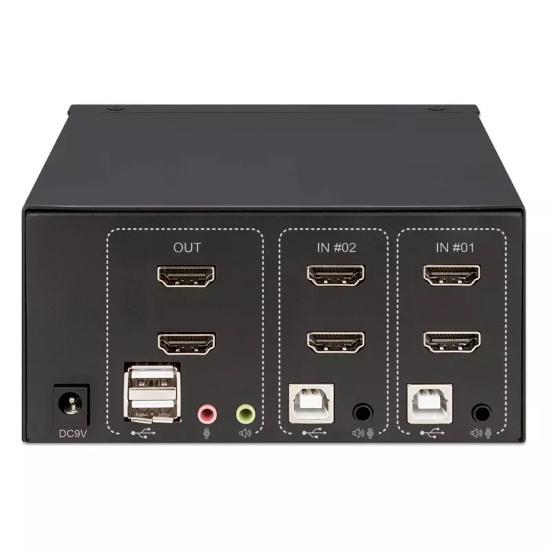 KVM jungiklis Manhattan 2 prievadų 4K HDMI USB garso valdymas 2 kompiuteriams