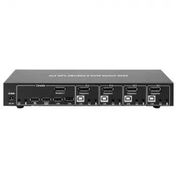 Techly IDATA-DP-KVM4 KVM jungiklis, 4x DisplayPort, 4K@30Hz, montuojamas į stelažą, juodas