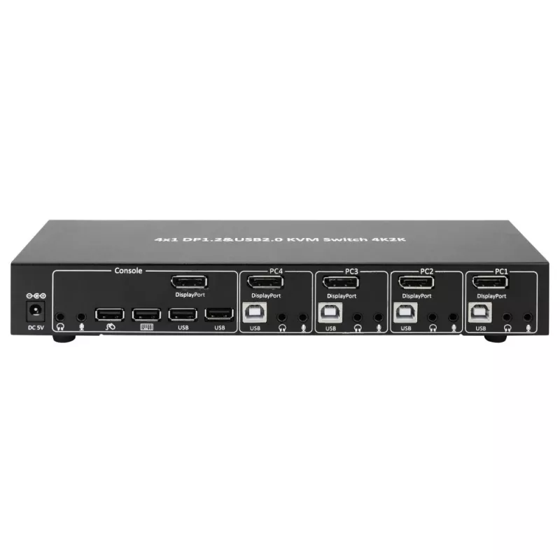 Techly IDATA-DP-KVM4 KVM jungiklis, 4x DisplayPort, 4K@30Hz, montuojamas į stelažą, juodas