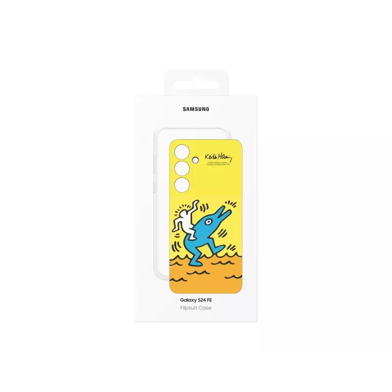 Dėklas Samsung Keith Haring Flipsuit Case S24 FE geltonas
