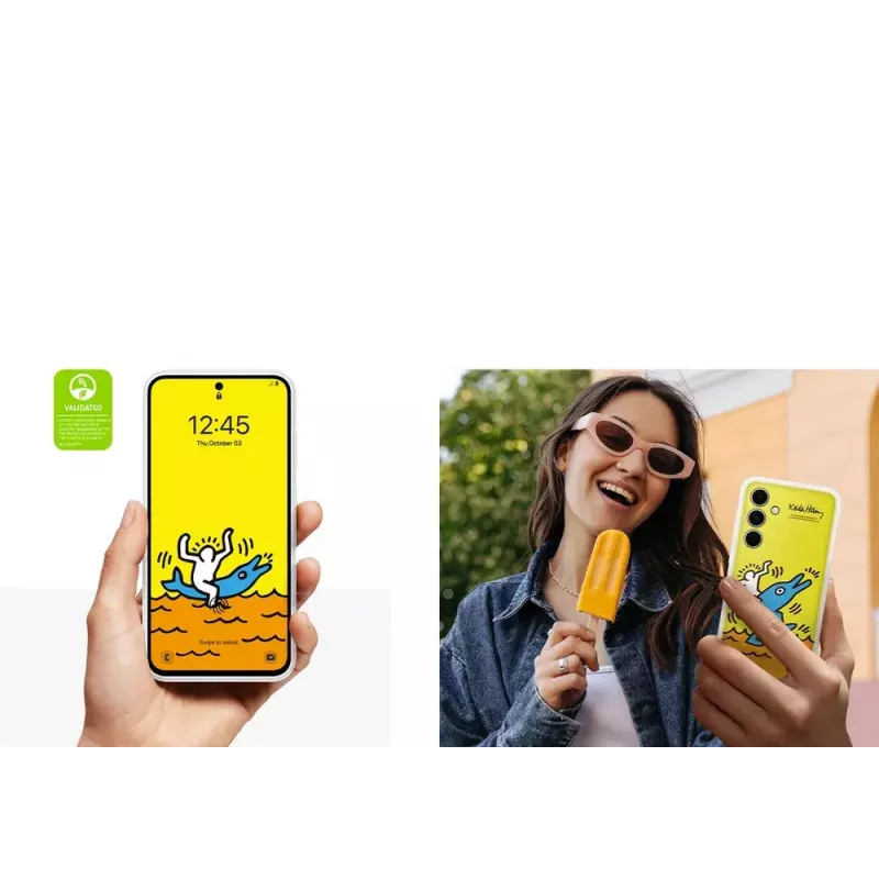 Dėklas Samsung Keith Haring Flipsuit Case S24 FE geltonas