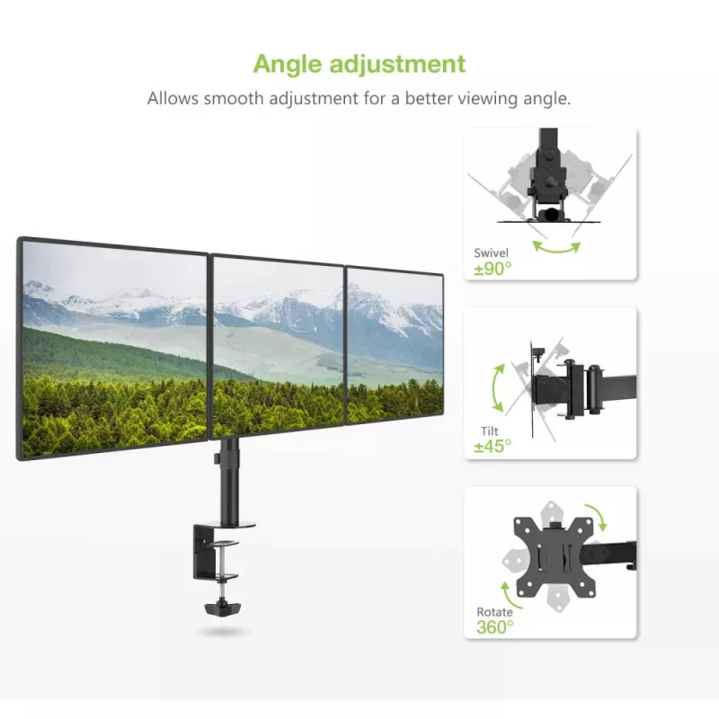 Techly ICA-LCD-482-T stalvinis trijų monitorių laikiklis 13-24 colių su terminalu