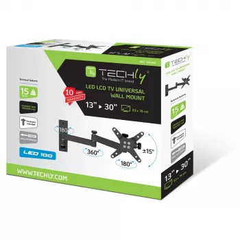 Techly ICA-LCD 104BK sieninis laikiklis televizoriui 13-30 colių, pakreipiamas, 3 jungtys, juodas