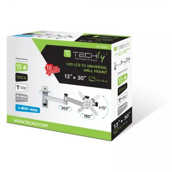 Techly ICA-LCD 104 TV laikiklis sieninis LED LCD 13-30 colių, pakreipiamas, 3 jungtys, sidabrinis