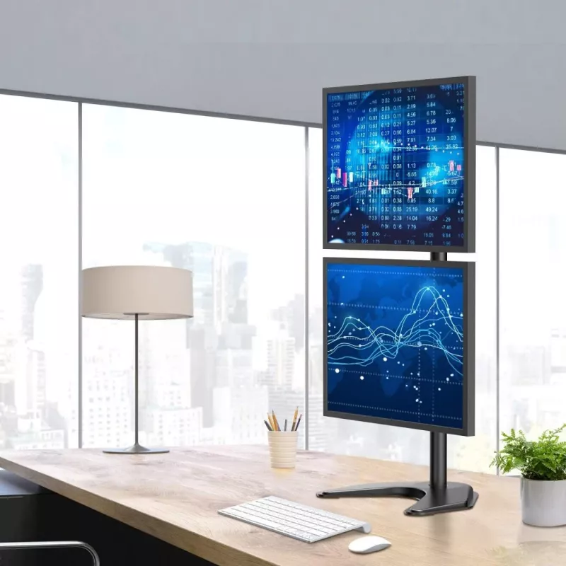 Dviejų monitorių laikiklis Techly ICA-LCD 2520V ant stalo, iki 27 colių, juodas