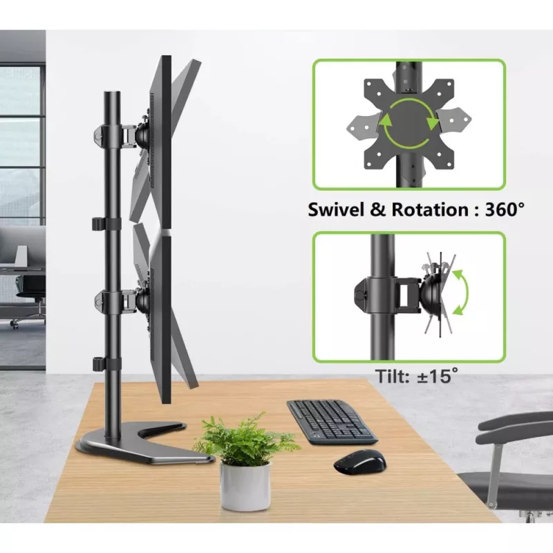 Dviejų monitorių laikiklis Techly ICA-LCD 2520V ant stalo, iki 27 colių, juodas