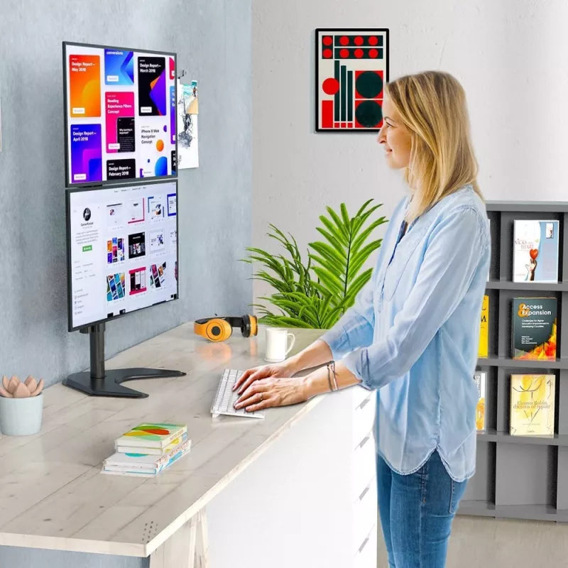 Dviejų monitorių laikiklis Techly ICA-LCD 2520V ant stalo, iki 27 colių, juodas