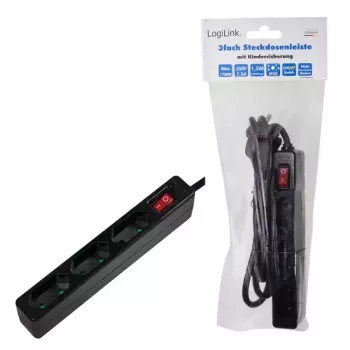 Prailginimo laidas LogiLink LPS230B 1,5 m 3 AC lizdai juodas