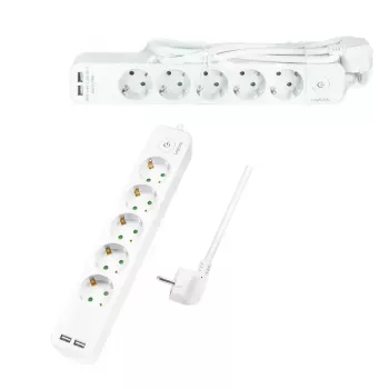 Prailginimo laidas LogiLink LPS249U 1,5 m 5 AC lizdai 2 USB patalpoms balta