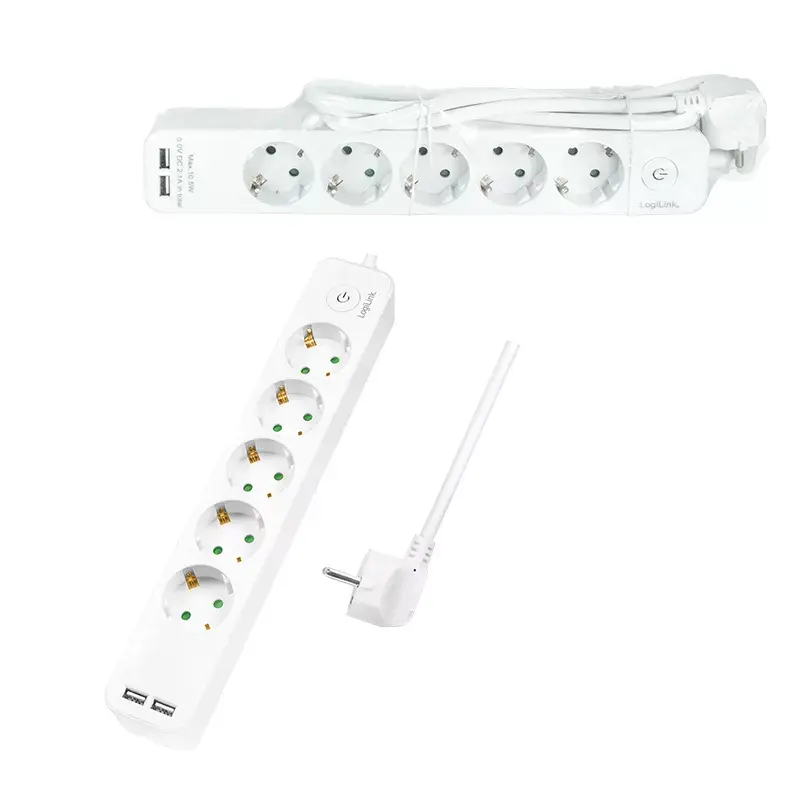 Prailginimo laidas LogiLink LPS249U 1,5 m 5 AC lizdai 2 USB patalpoms balta
