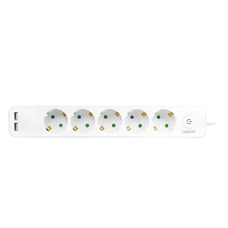 Prailginimo laidas LogiLink LPS249U 1,5 m 5 AC lizdai 2 USB patalpoms balta