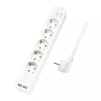 Prailginimo laidas LogiLink LPS249U 1,5 m 5 AC lizdai 2 USB patalpoms balta
