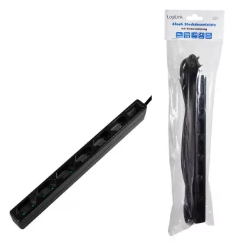 Prailginimo laidas LogiLink LPS231B 1,5 m 6 AC lizdų vidaus juodas