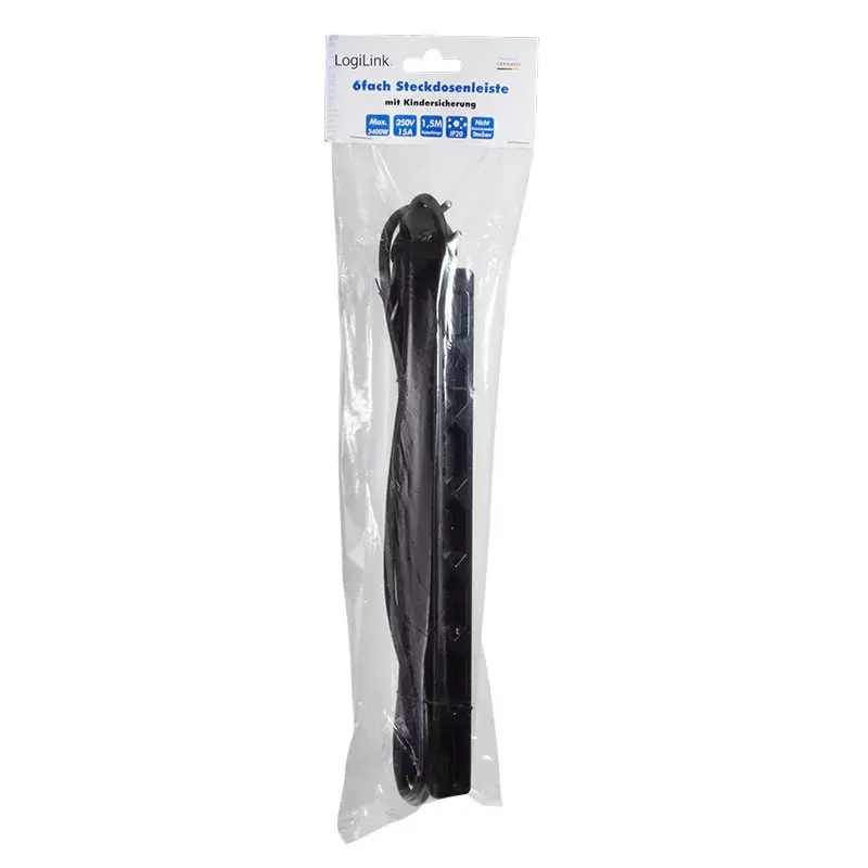 Prailginimo laidas LogiLink LPS231B 1,5 m 6 AC lizdų vidaus juodas